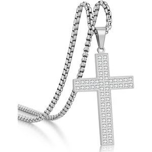 Men Stainless Steel Crucifix Cross Jesus Christ Pendant Necklace